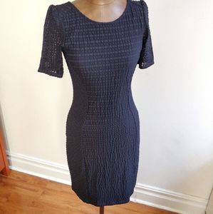Anthropologie / Maeve puff shoulder, sheer sleeve dress | size 0 dark navy
